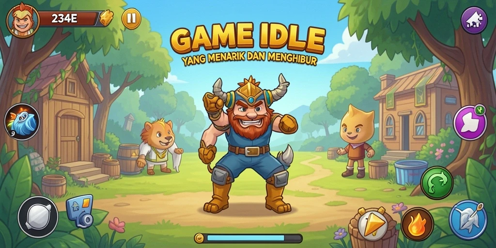 Tampilan gameplay <strong>234E</strong> yang menggambarkan kemajuan di dunia Idle.