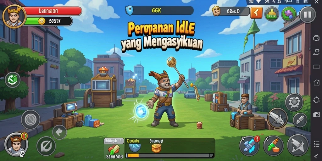 Tampilan gameplay 66K yang menunjukkan kemajuan karakter dalam permainan Idle.