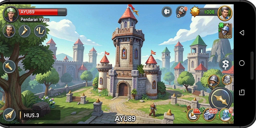 Tampilan menegangkan dari gameplay AYU89 Tower Defense.