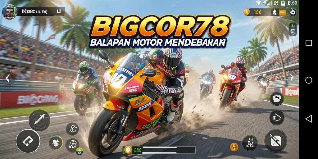Tampilan gameplay menegangkan dari balapan motor di BIGCOR78.