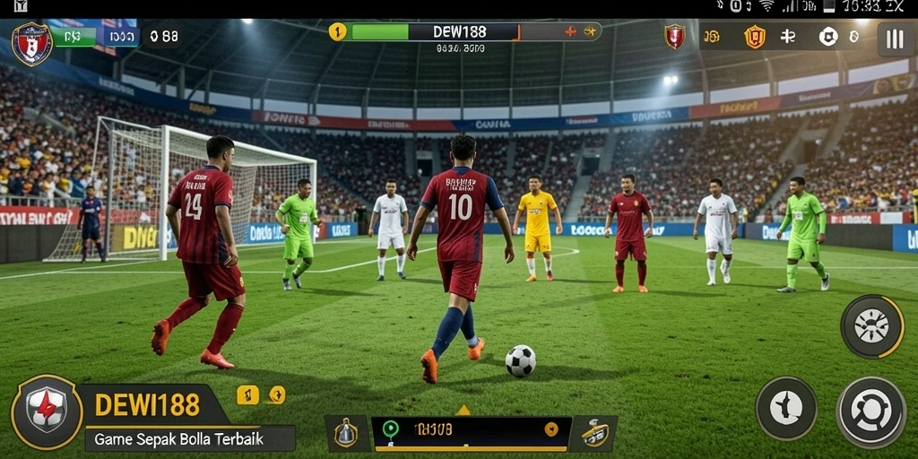 Screenshot utama DEWI188 menampilkan aksi mendebarkan di lapangan sepak bola.