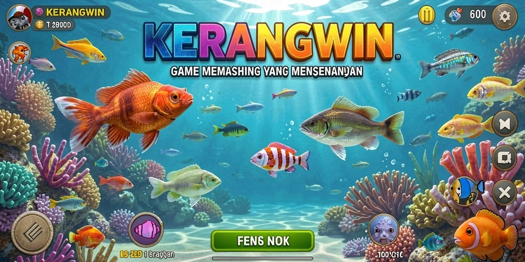 Tampilan gameplay KERANGWIN yang menyenangkan saat memancing.