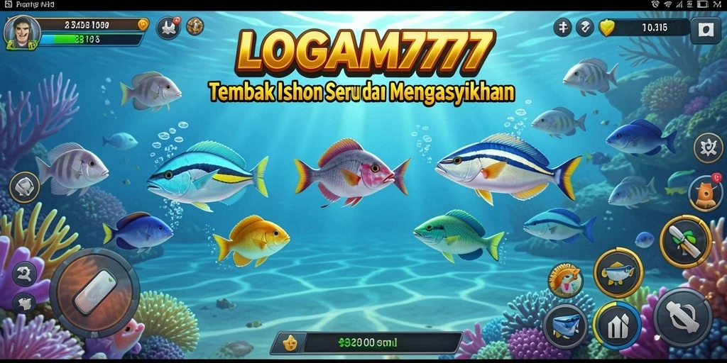 Screenshot LOGAM777 menampilkan aksi menembak ikan yang seru.