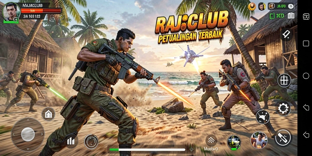 Screenshot gameplay RAJACLUB menampilkan pertempuran aksi seru.