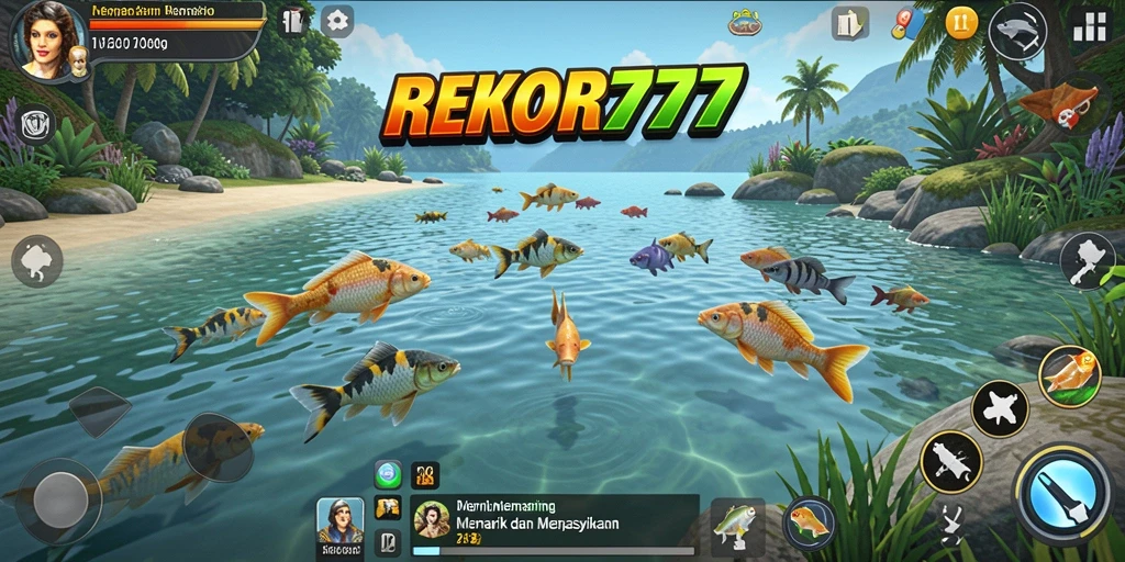Screenshot gameplay REKOR777 menampilkan suasana memancing yang seru.