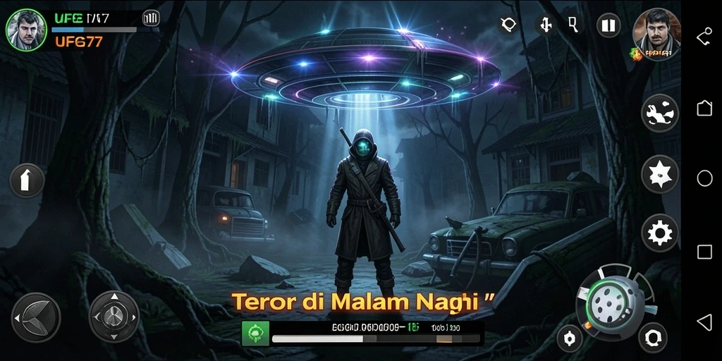 Gameplay menegangkan dari UFO77 yang memperlihatkan makhluk menyeramkan.